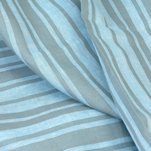 Linen fabric turquoise and natural melange stripes