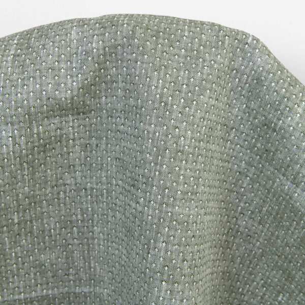 Linen fabric dark green with white dots, dobby small star pattern