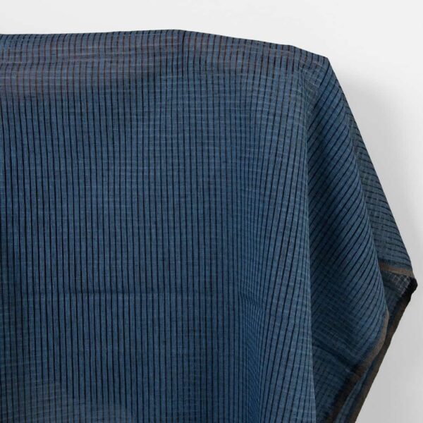 Linen fabric blue black openwork checks