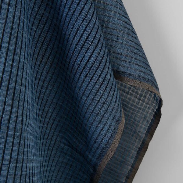 Linen fabric blue black openwork checks, unwashed