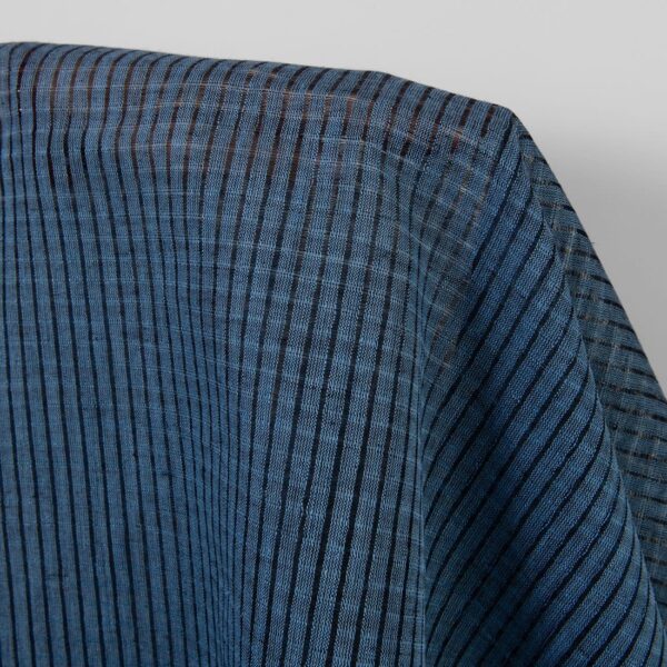 Linen fabric blue black openwork checks, 150cm width