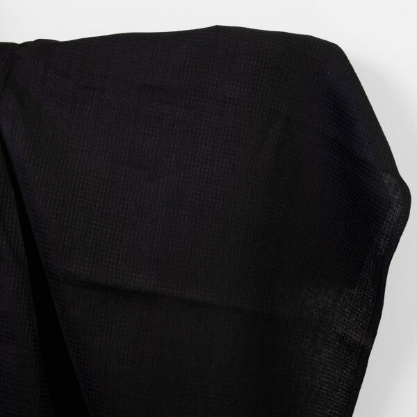 Heavy linen fabric solid black waffle