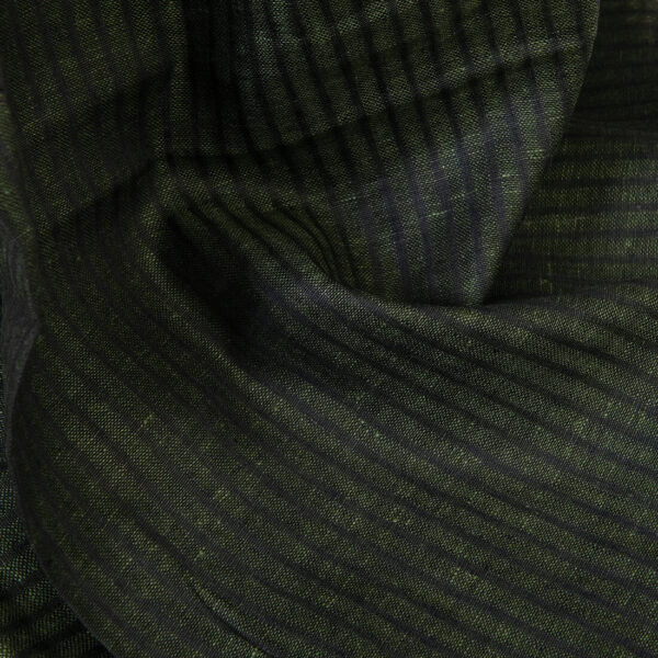 Linen fabric black and green stripes, pure linen