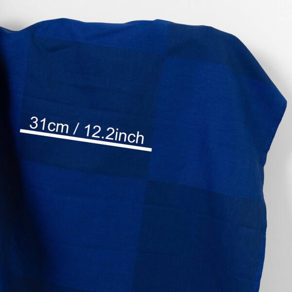 Linen cotton fabric dark blue satin large checks, with measurements