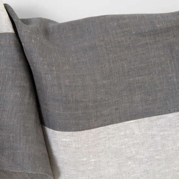Linen fabric in grey and off-white stripes, 180cm width