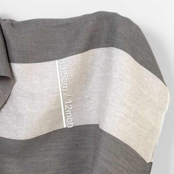 Linen fabric in grey and off-white stripes, sold by the meter